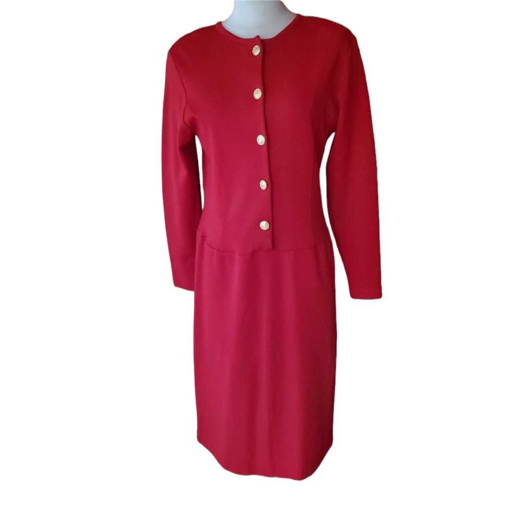 1980s‎ Liz Claiborne Red, 100% Wool, Career Dress